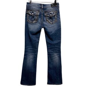 SILVER SUKI Y2K Low Rise Flap Pocket Bootcut Jeans Embellished Pocket Size 28